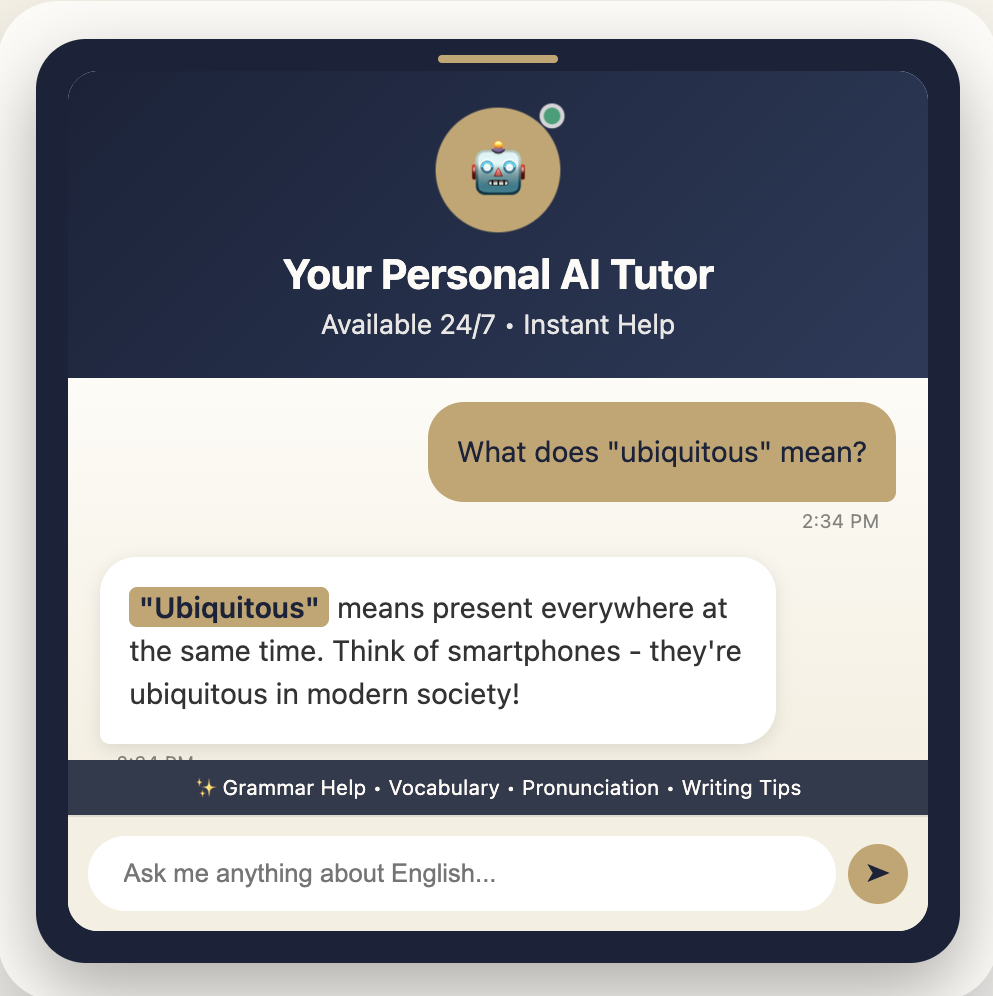 App screenshot showing the AI Tutor feature